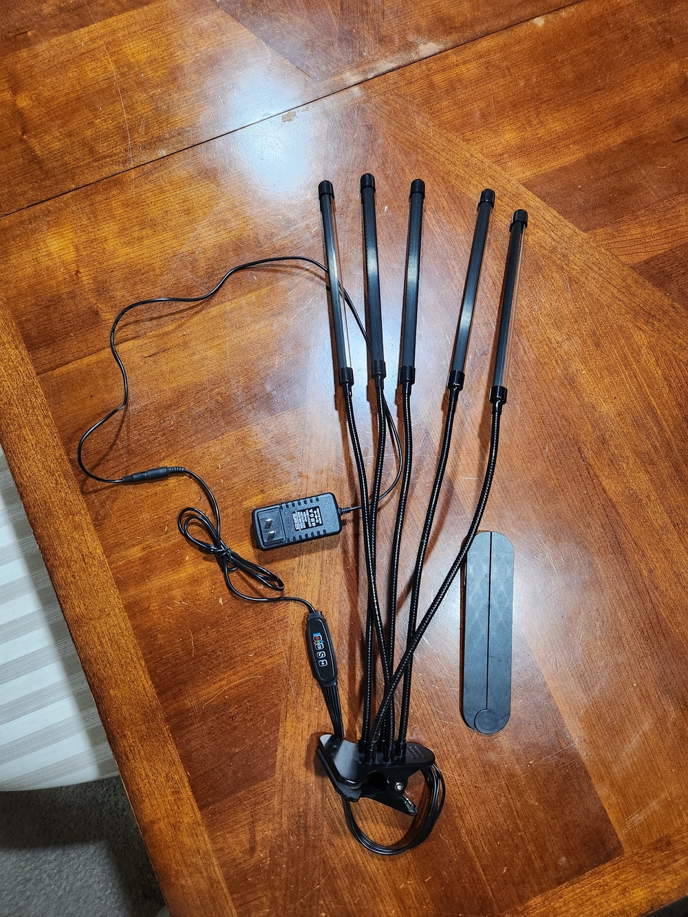 Flexible 5-Arm Black LED Task Lamp with Clip - Unbranded